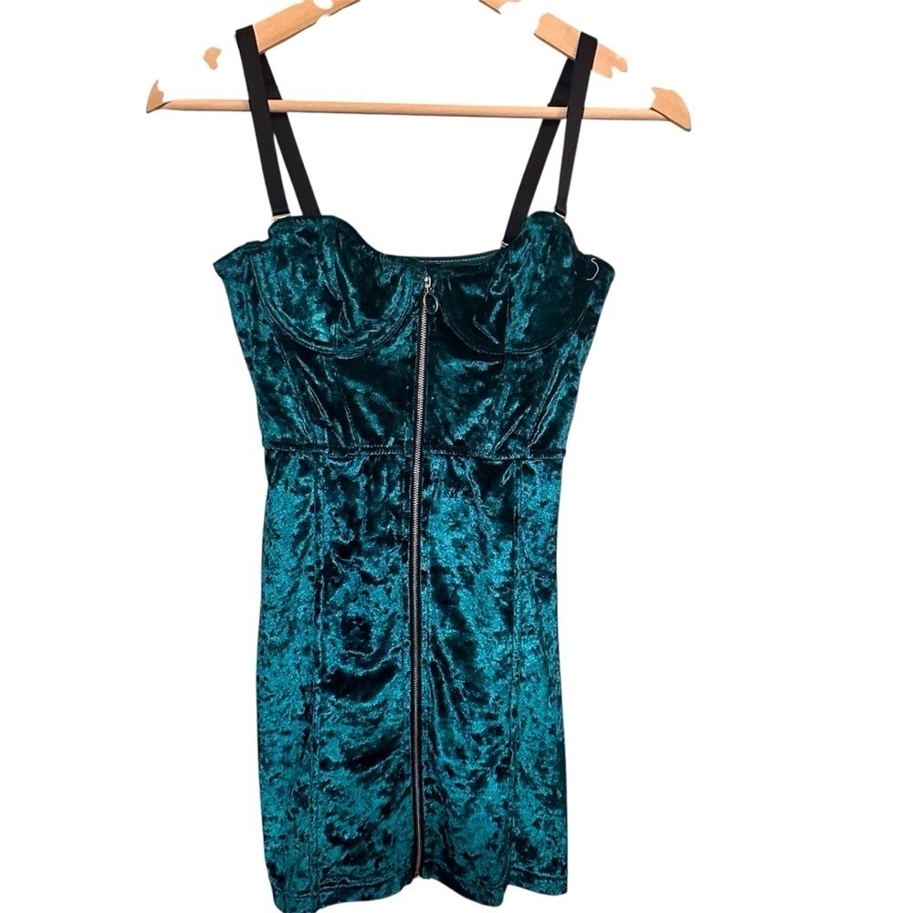 Urban Outfitters Teal Velvet Mini Dress with Black Straps